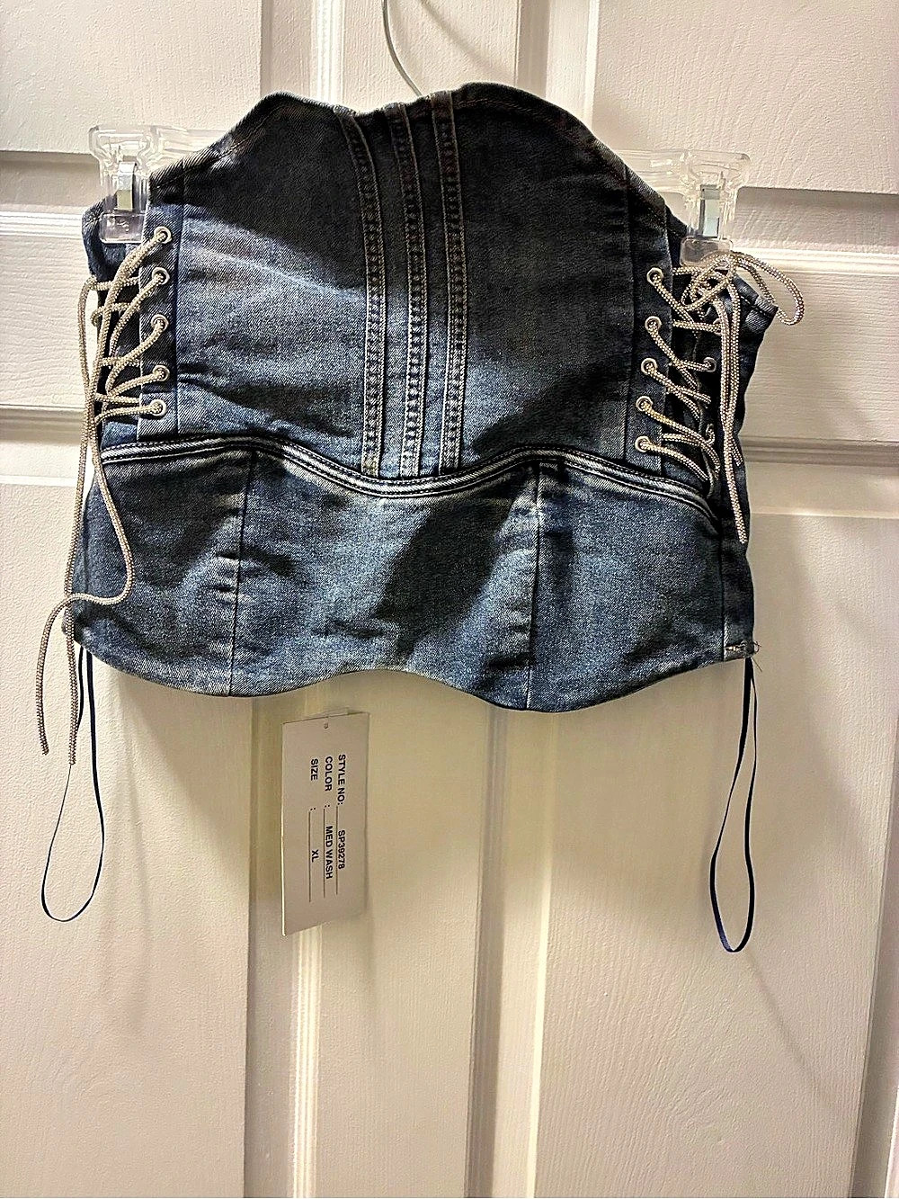 Spoon Jeans Denim Lace-Up Bodysuit/Bustier in Blue XL NWT